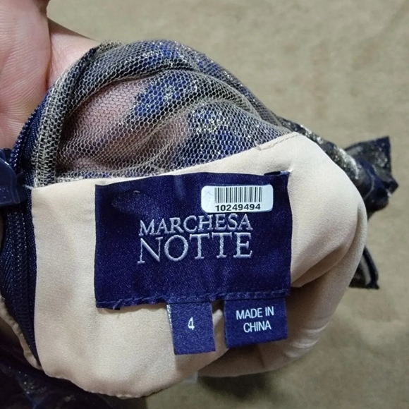 Navy and Gold Floral High Low Dress - Picture 7 of 7